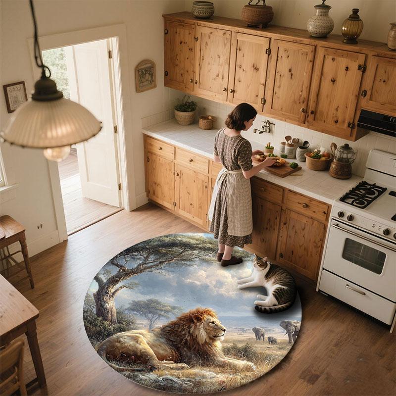 Lion pattern round rug,Carpet Rug for Living Room Bedroom Playroom ,Non-slip Floor Mat,Holiday Gifts and Birthday Gifts.