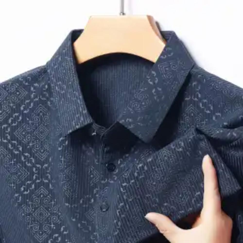 Kortärmad pikétröja med slag för medelålders och äldre sommar tunn avslappnad herr lös halvärmad pikétröja stor storlek