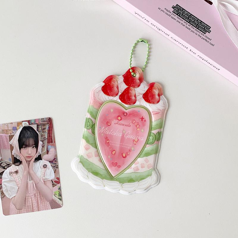 Kpop PVC Photocard Holder with Keychain Pendant Kawaii Card Protector for 54x86mm Idol Photo Fit Students Girls Gift