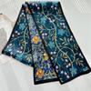 Bysifa|New Blue Yellow Long 100% Mulberry Silk Scarf Headband Spring Summer Fashion Floral Silk Ribbons Scarves Floulard Printed