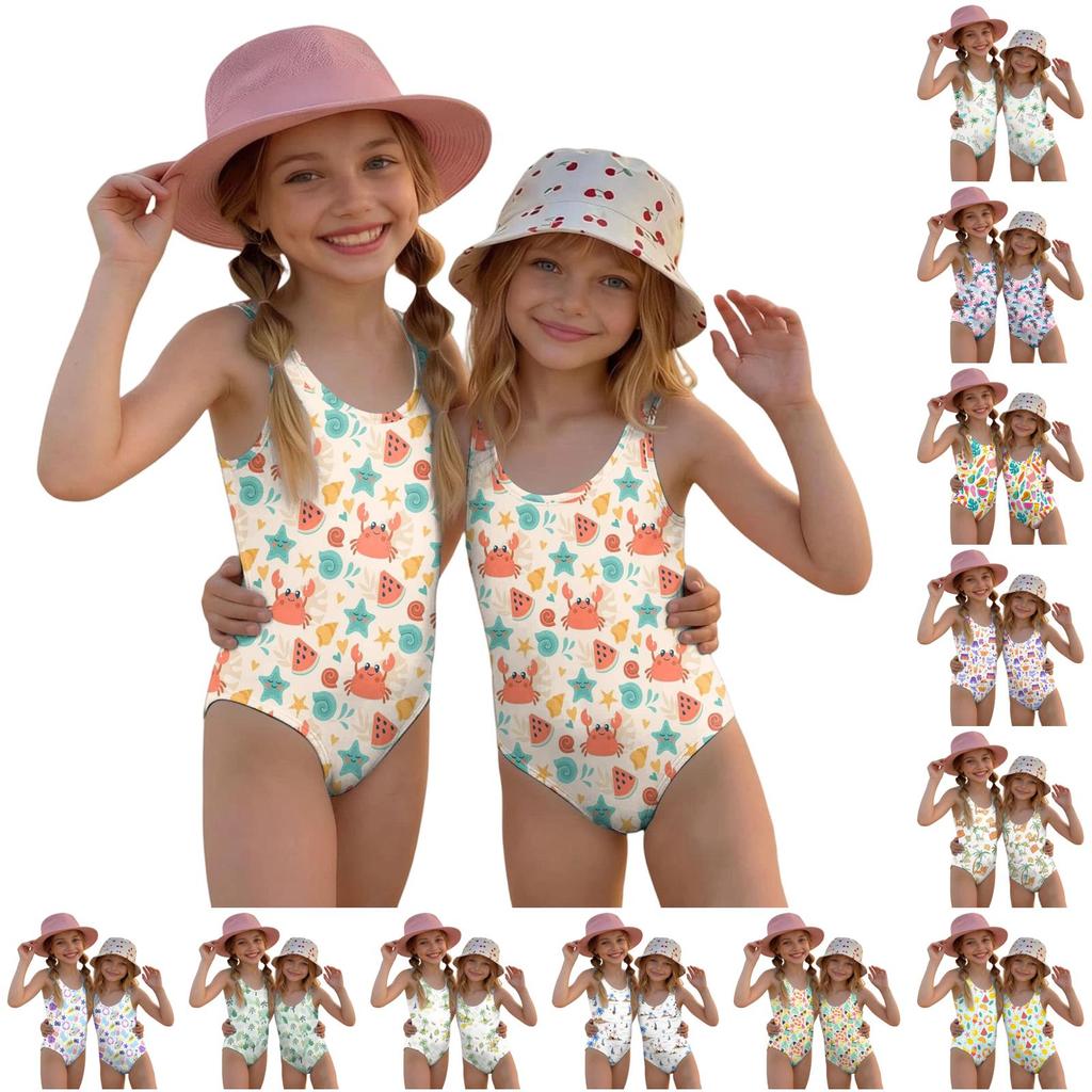 Costume Intero da Bambina Estate Stampa Hawaiana Costumi da Bagno Leggeri Comodi per Bambini Festa in Piscina Attività Acquatiche