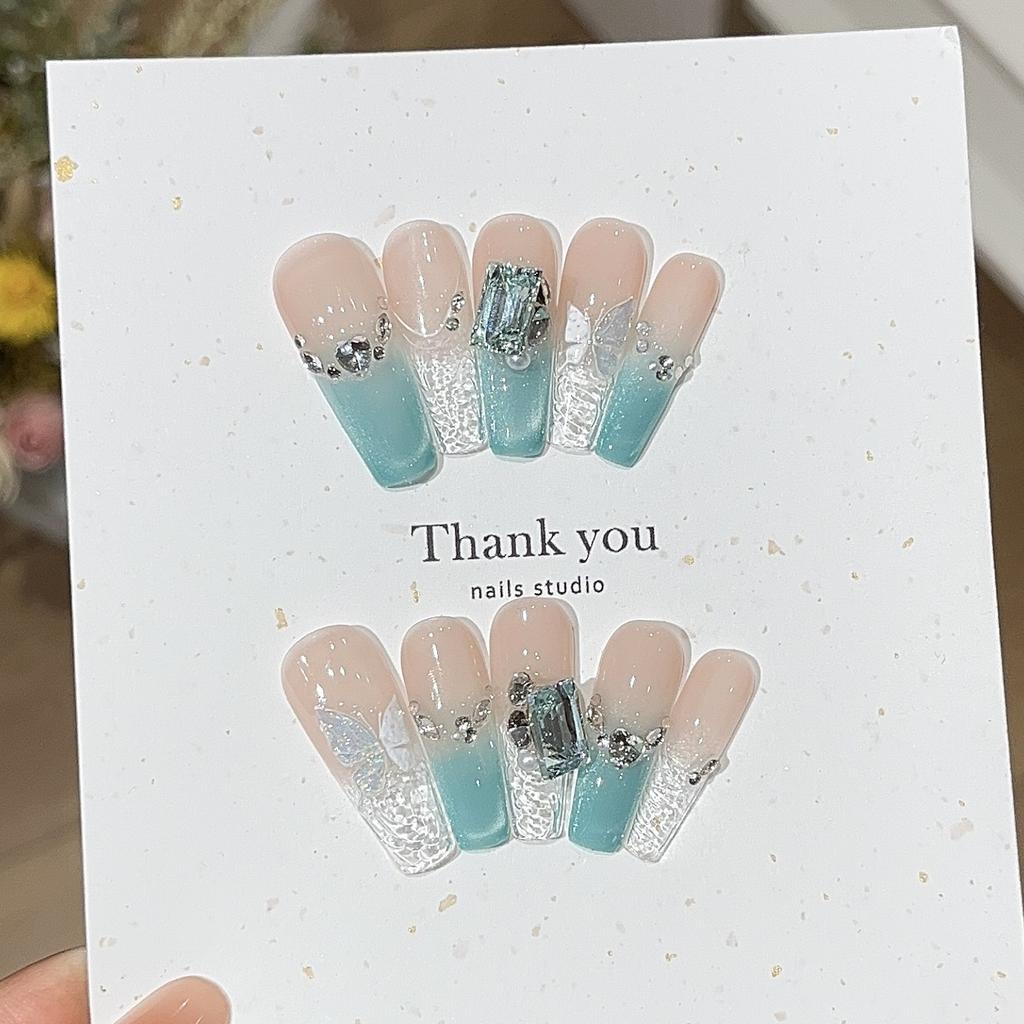 Summer Green and White In Summer Summer Ice-like Lake Water Blue Cat Eyes Piled with Diamond Fingertips Glazed Wear Armor