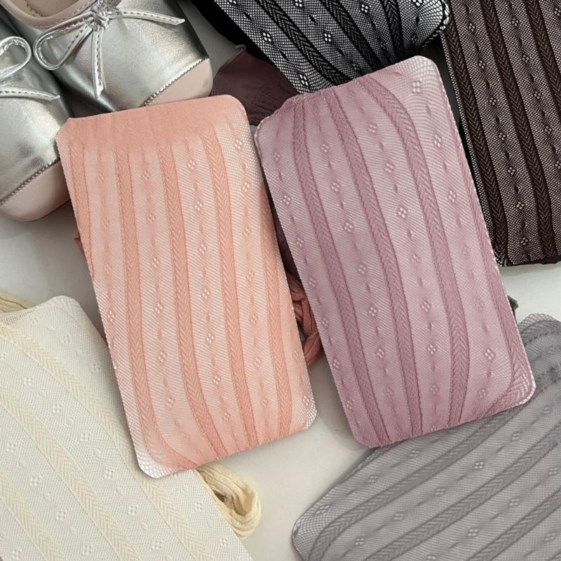 Women Vintage Striped Flower Patterned Fishnet Tights Stockings Japanese Style Colored Fine Mesh Thin Pantyhose Leggings
