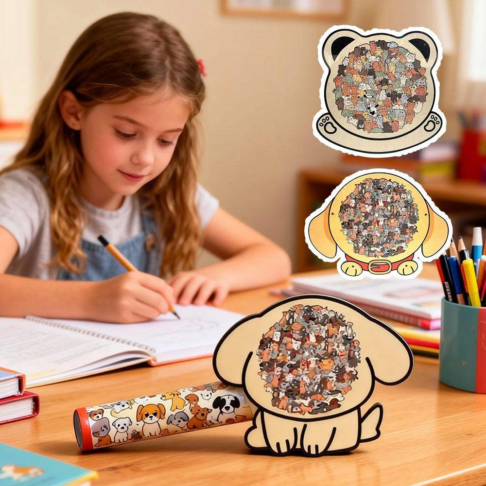 Macaron-colored Puppy Puzzle Pieces Wood Educational  Stress-relieving Toy