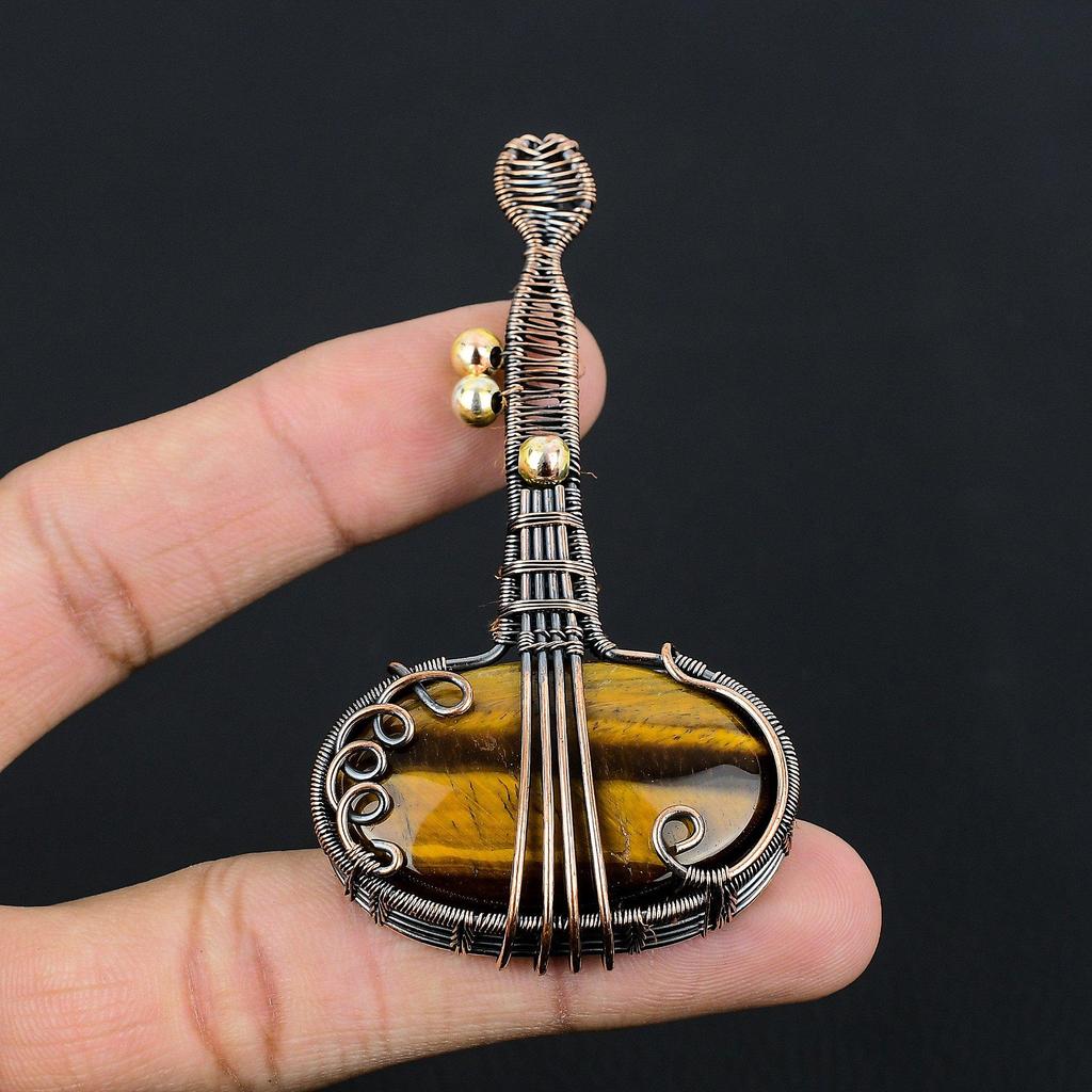 Tiger Eye Pendant, Handmade Gemstone 999 Copper Wire Wrapped Pendant Antique Jewelry, For Gift Silver Jewelry