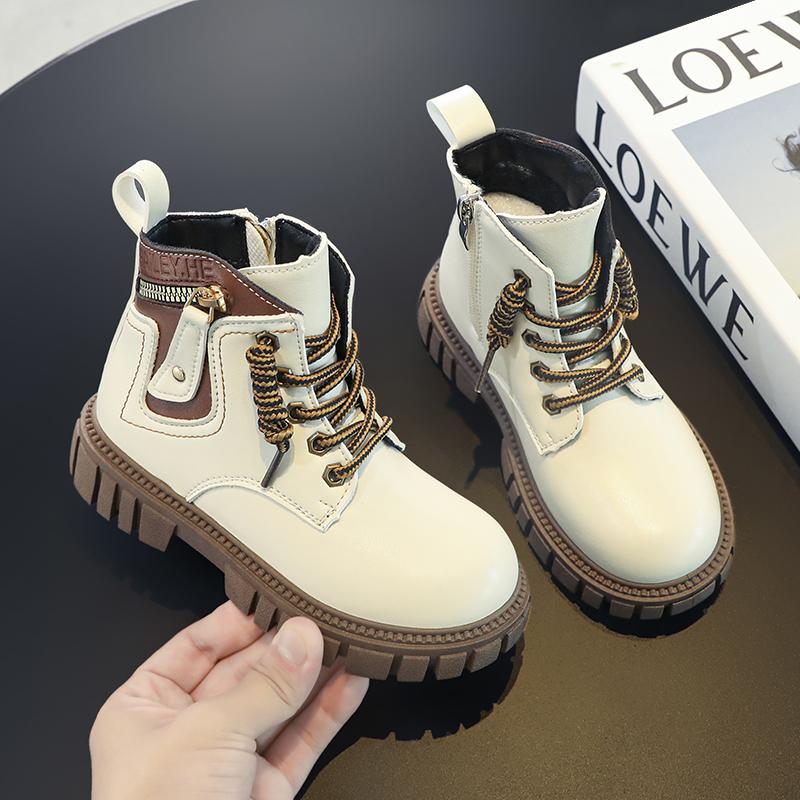 Boy's Winter Boots Fashionable Plush Warm and Casual High Top Cotton Boots Mid-Top Boots Fashion Black Boots