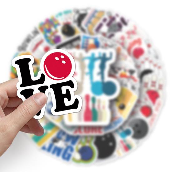 50Pcs Bowling Ball Stickers Various Lovely PVC Adhesive Removable Ball Decals DIY Decoration Waterproof Scrapbook Luggage Water Cup Sports Graffiti