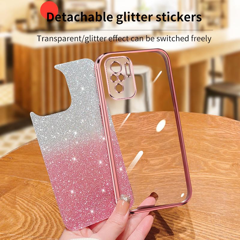 KEYSION Luxury Plating Glitter Phone Case for Redmi Note 10 10S 10 Pro 4G Transparent Soft TPU Shockproof Cover for Xiaomi POCO M5S