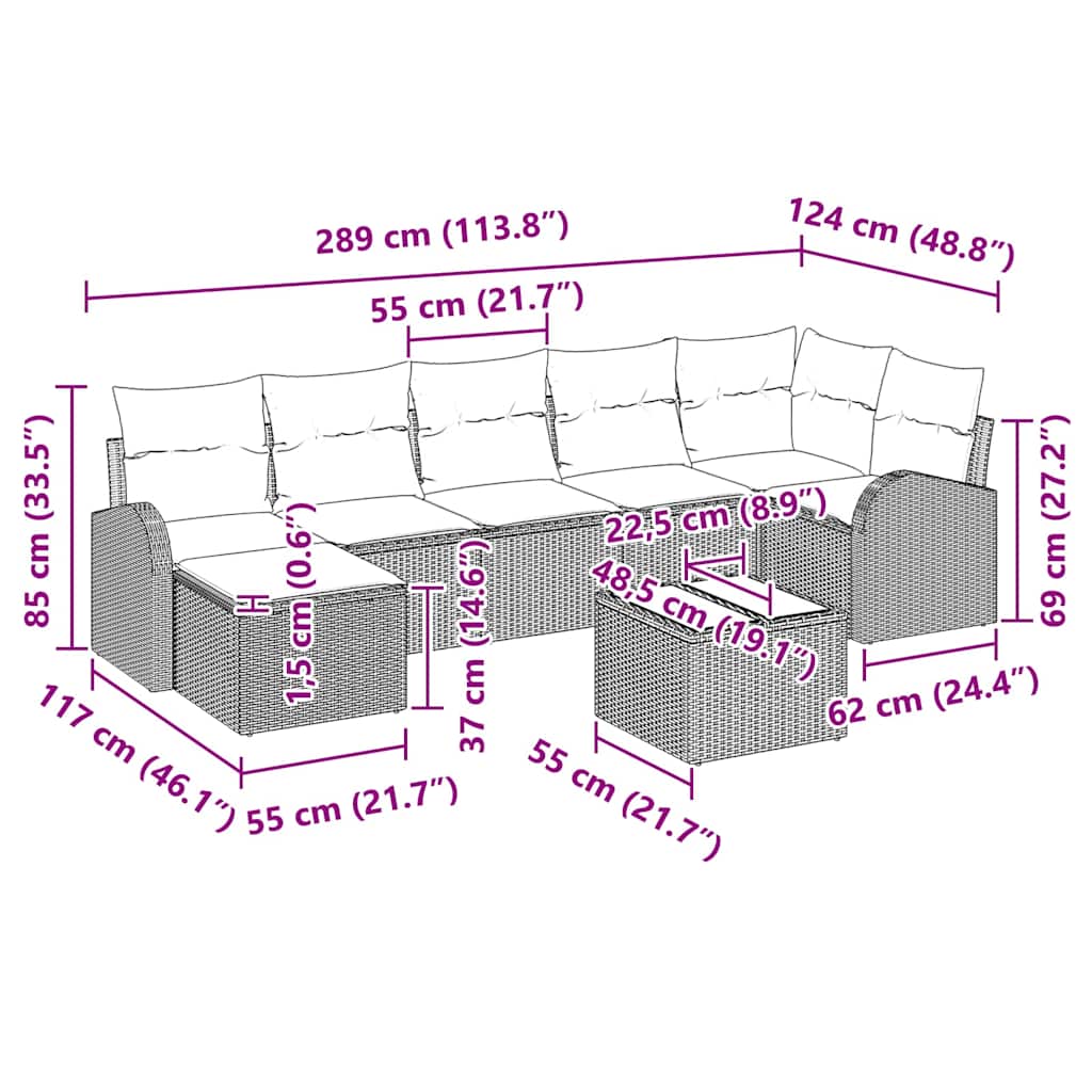 Garden Sofa Set with Cushions 8 pcs Brown Poly Rattan