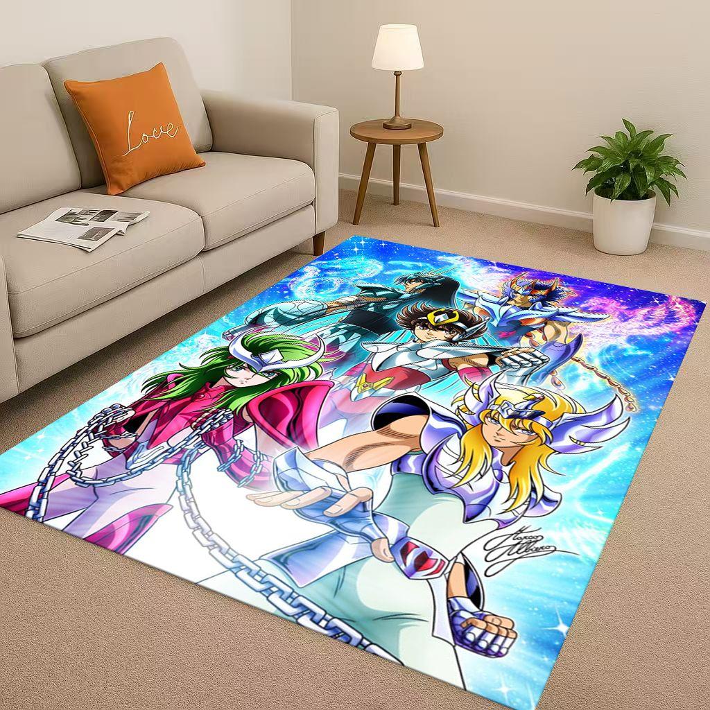 Retro Saint Seiya Shiryu Athena Cartoon Living Room Non Slip Area Rug Carpet for Bedroom Sofa,Easy Clean Home Decor Doormat Kids