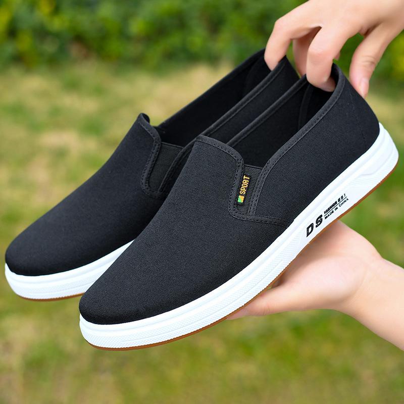 Spring Men's Non-slip Canvas Shoes with Rubber Sole - Breathable, Wear-resistant Old Beijing Style for Middle-aged and Elderly