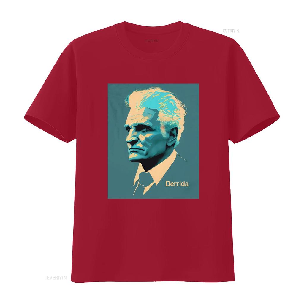 Jacques Derrida Retro Minimalist T Shirt Philosophy Mindspring Retreat Casual Crew Neck Slight Stretch Fabric Regular Vintage