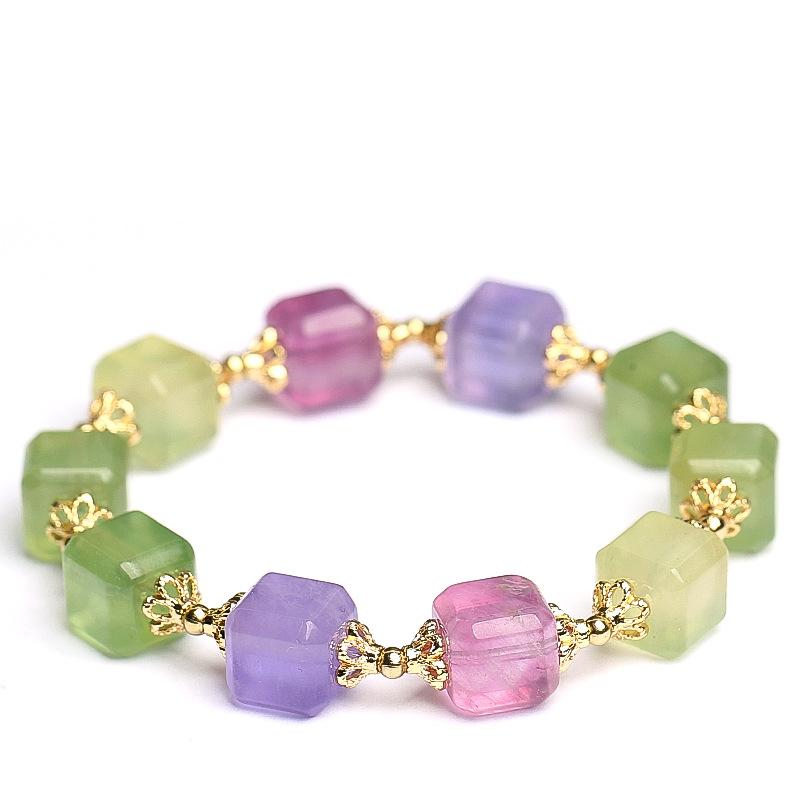 Hongchu Crystal Natural Colorful Fluorite Cube Bracelet Unicorn Gradient Color Fluorite Square Bead Bracelet