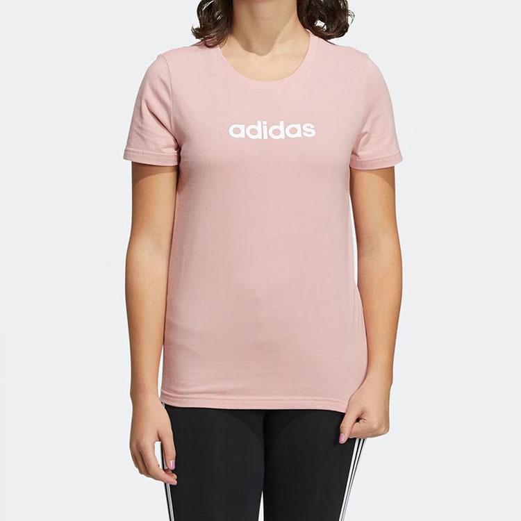 Adidas Neo Letter Logo Printed Breathable Short Sleeve T-Shirt Women Tops Pink HE4532