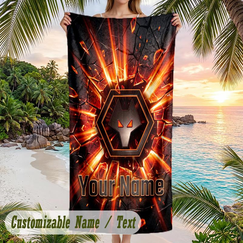 Beach Towel Wolverhampton Wanderers Football Print Custom Name Text Soft Towel for Swimming Pool