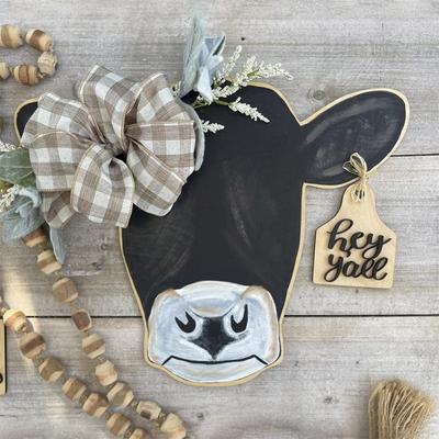 Door Wreath Cow Head Welcome Front Door Hanger Sign Cow Print Door Sign for Farmhouse Wall Home Holiday Decoration