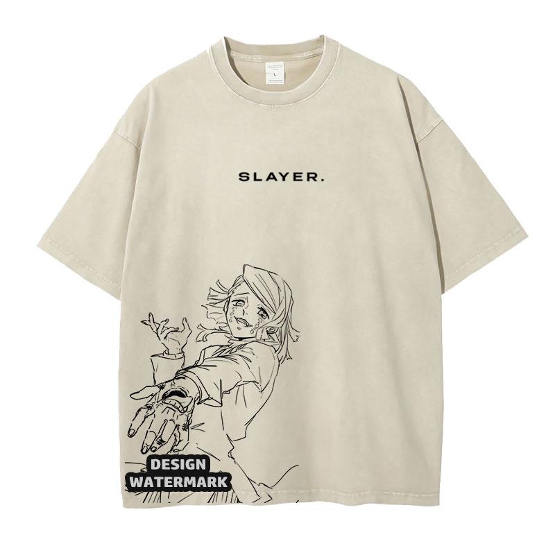 Anime Inosuke Tshirts Oversized Vintage Washed KKimetsu No Yaiba T Shirt Tanjirou Zenitsu Kyoujurou Tops Tees Man Cotton