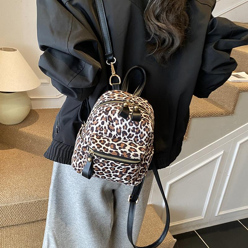 Leopard Print Backpack Female Fashion Niche Student Class Bag Street Trend Lightweight Travel Small Backpack