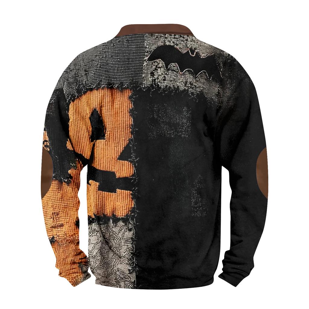 Men's Casual Fashion Christmas Printed Hoodless Sweatshirt Wide Men's Loose Button Stand Collar Hooded Sweatshirt