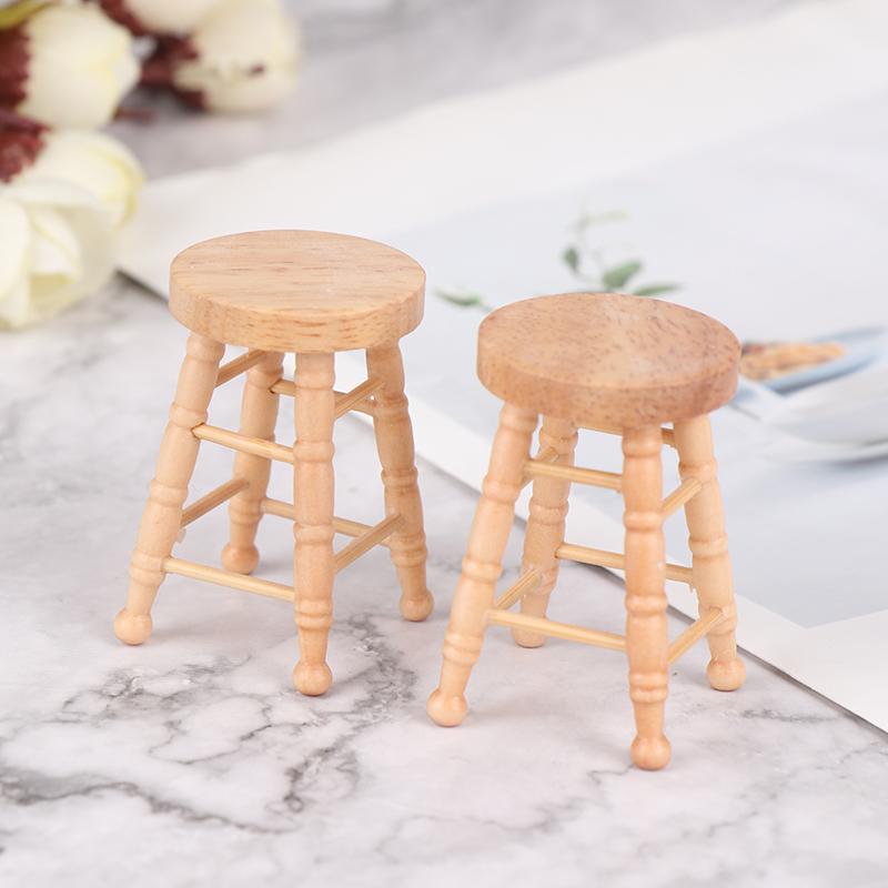 Dollhouse Wooden Round Bar High Stool Simulation Mini Ornaments Children Toy