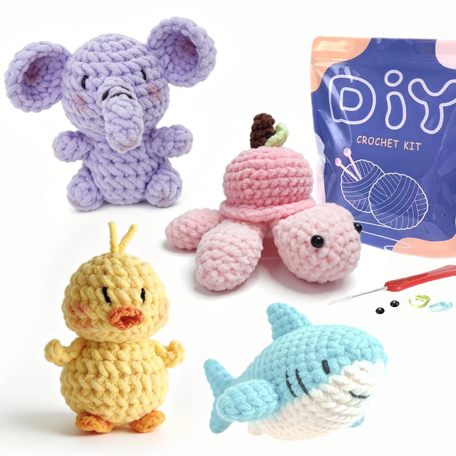 YAMAXIN 4PCS Crochet Kit for Beginners Crochet Animal Easy Learn to Starter Amigurumi Knitting Kit