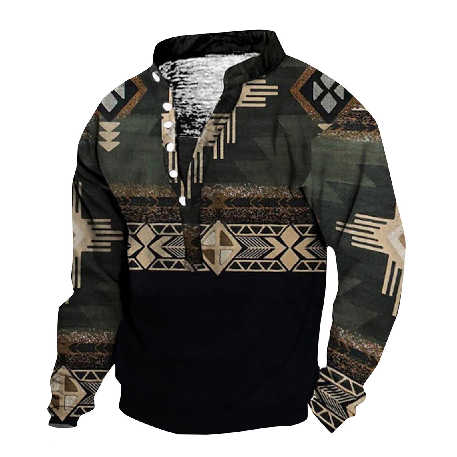 

Мужской свитер с v-образным вырезом и воротником-стойкой с 3D цифровой печатью и винтажным воротником на 6 пуговицах XXXL