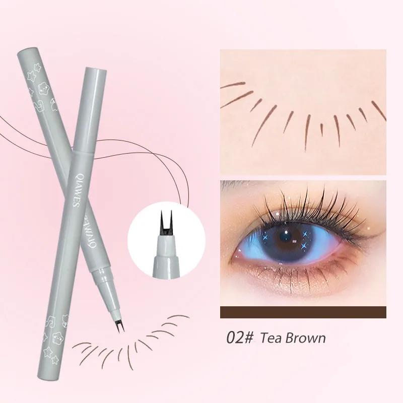 Double Forked Tip Lower Lash Pen Ultra-thin 2 Fork Tip Liquid Eyeliner Waterproof Natural Eye Brow Lying Silkworm Contour Makeup