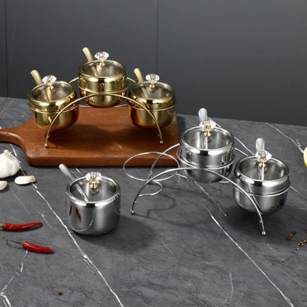 Stainless Steel Condiment Jar Set Light Luxury Spice Organizer  Countertop