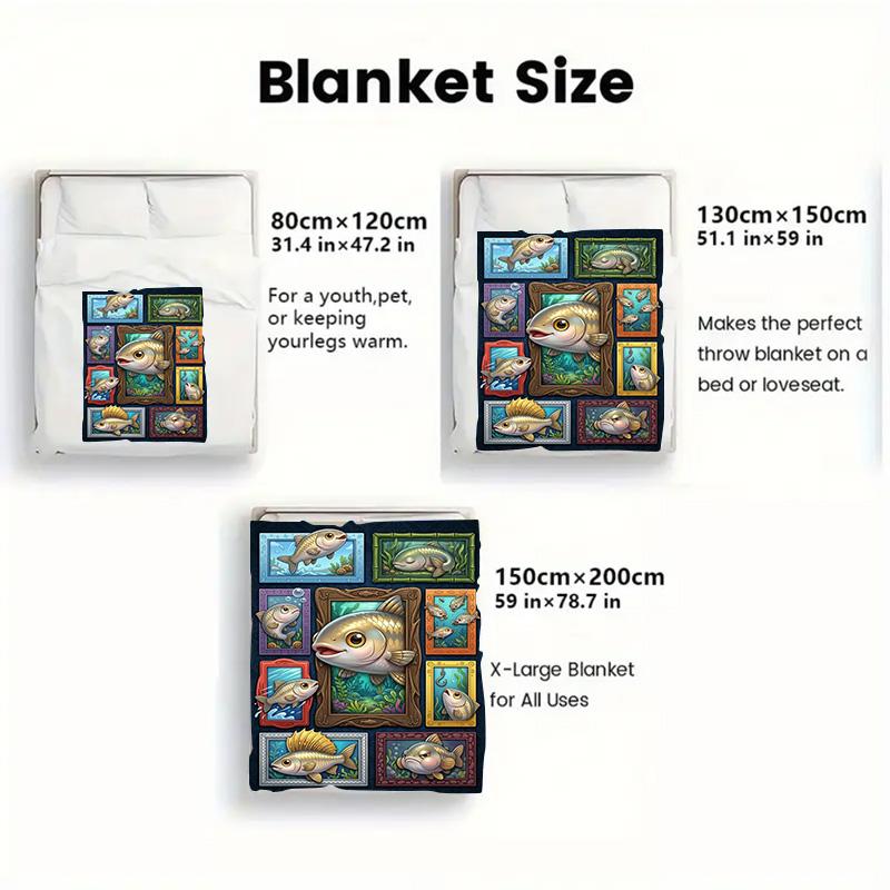 Fish Fantasia 2D Flat Pattern Flannel Blanket, High quality All Seasons, Home Decor, Warmth and Comfort, Perfect for Christmas Gifts.