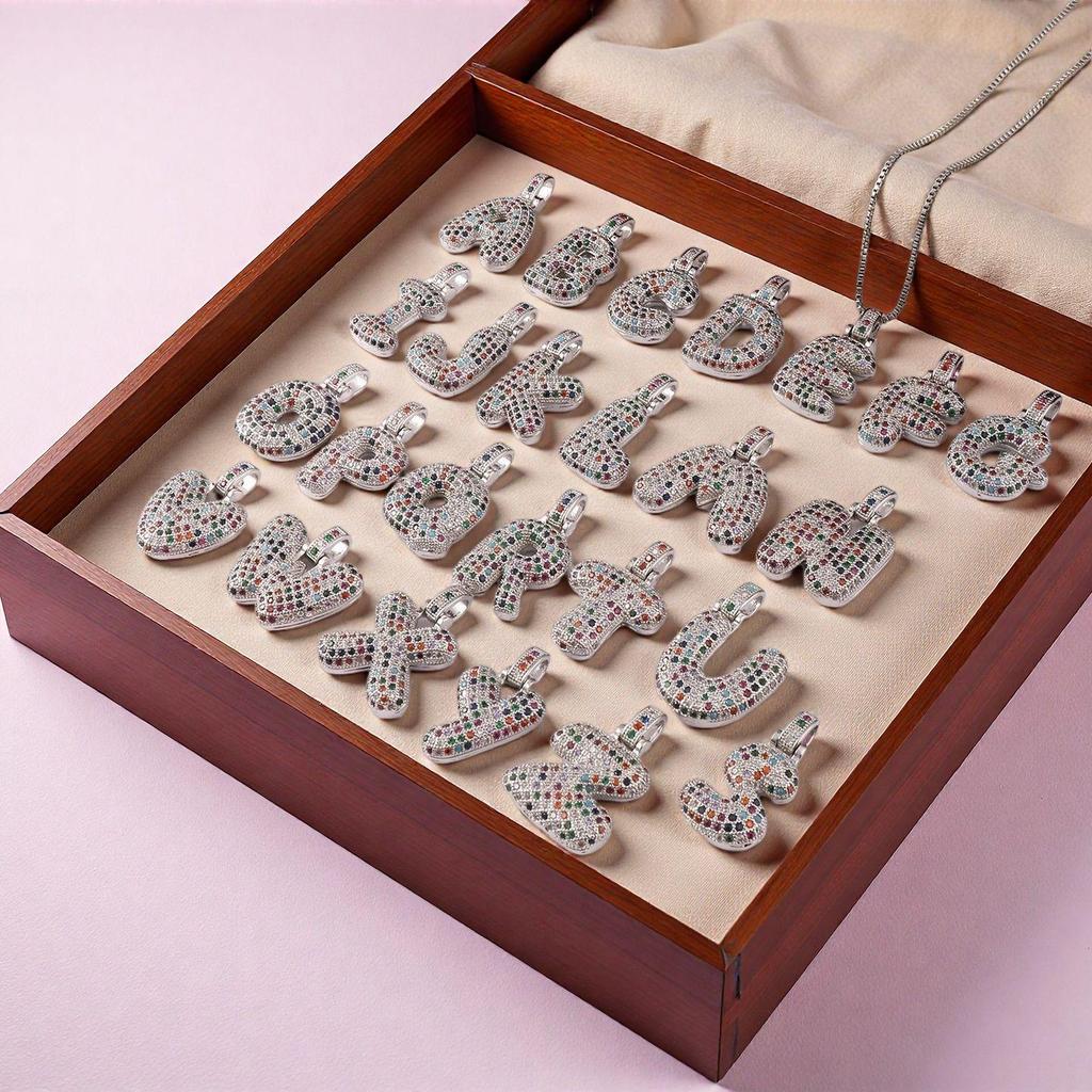 Colorful Zircon 26-Letter Initial Pendant Necklace