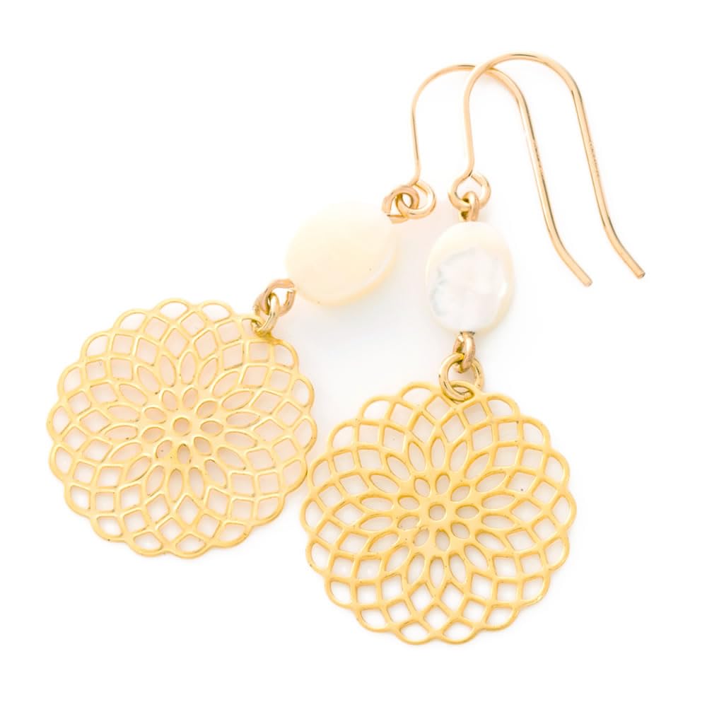 

Earrings for white mother of gold metal allergy nickel free [Accessories Salt] women, flower, openwork, pearl, K14GF, hook, filled, friendly,