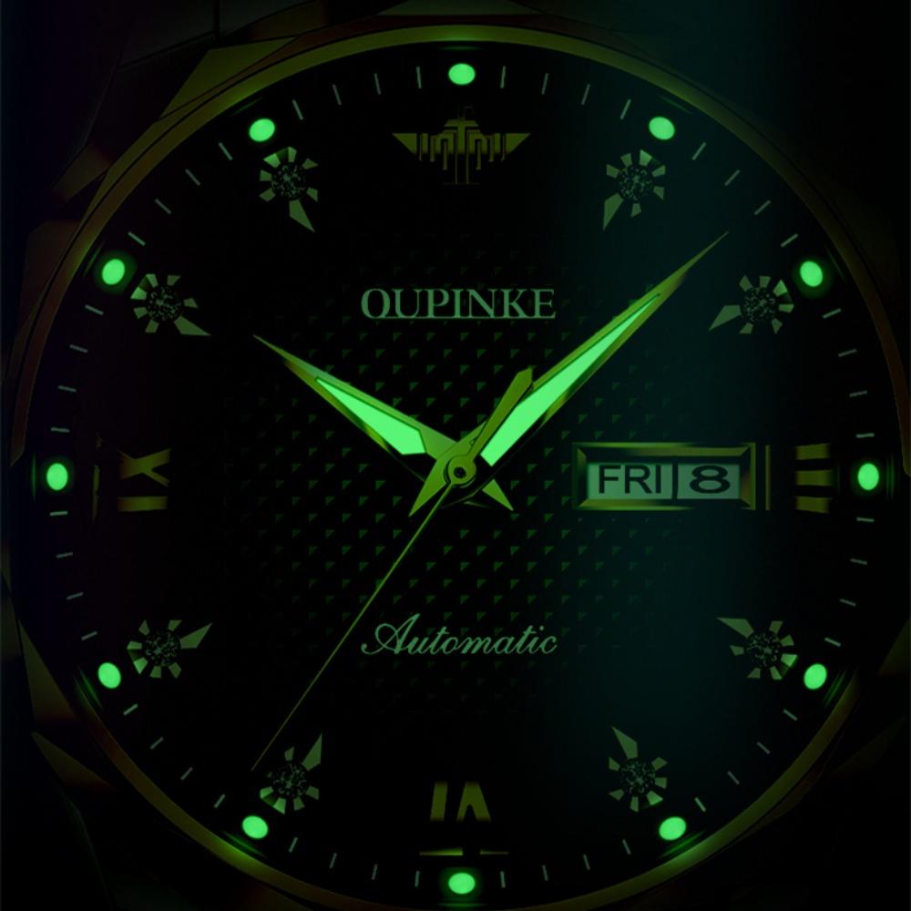 OUPINKE Men's Watch Automatic Mechanical Watch Stainless Steel Business Double Calendar Waterproof High-end Watch