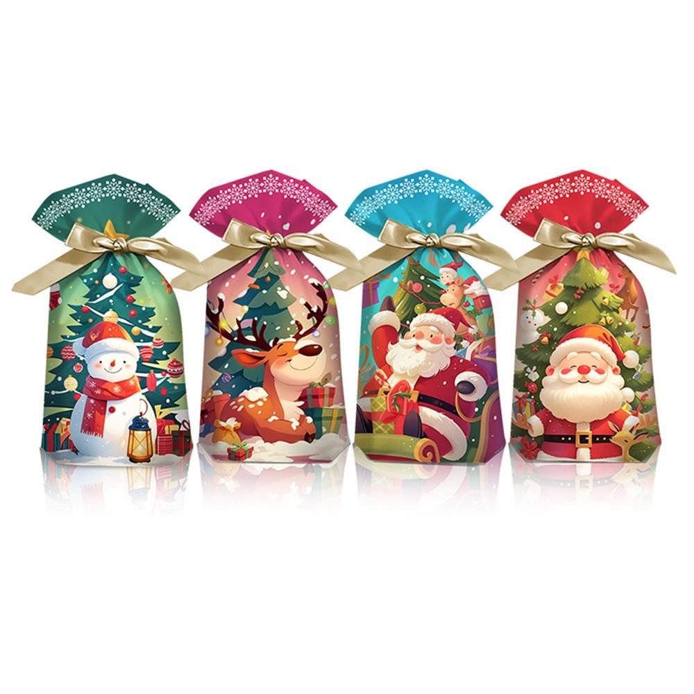 50PCS Multicolor Christmas Gift Bag Mixed Pattern Cartoon Santa Clause Deer Christmas Packaging Bag Xmas Tree Snowman