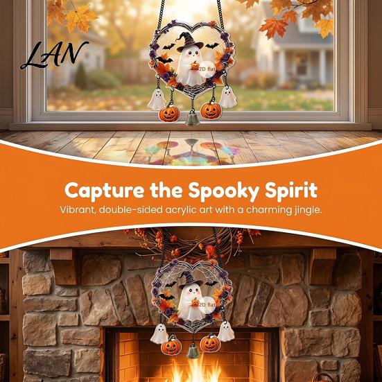 Festival Hanging Pieces Halloween Acrylic Love Heart Wreath Ornament, Cartoon Owl Ghost Witch Party Props Skeleton Decor, Festive Decoration