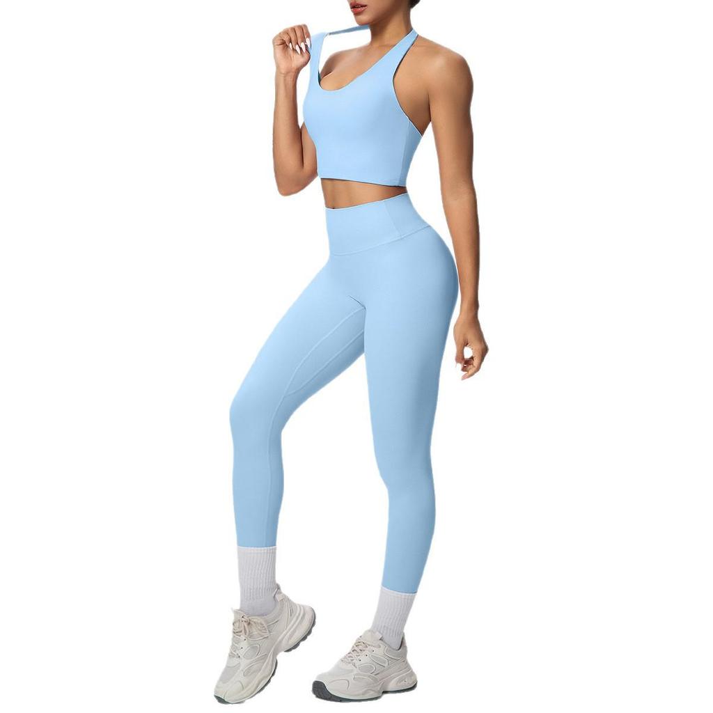Solid Color Halter Sports Bra & Body Sculpting Yoga Pants Set