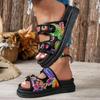 Mode Bunte Dicke Sohle Sandalen Sommer Damenmode Doppelschnalle Outdoor Große Größe Zapatos Blumenmuster Frau Slipper zum Hineinschlüpfen