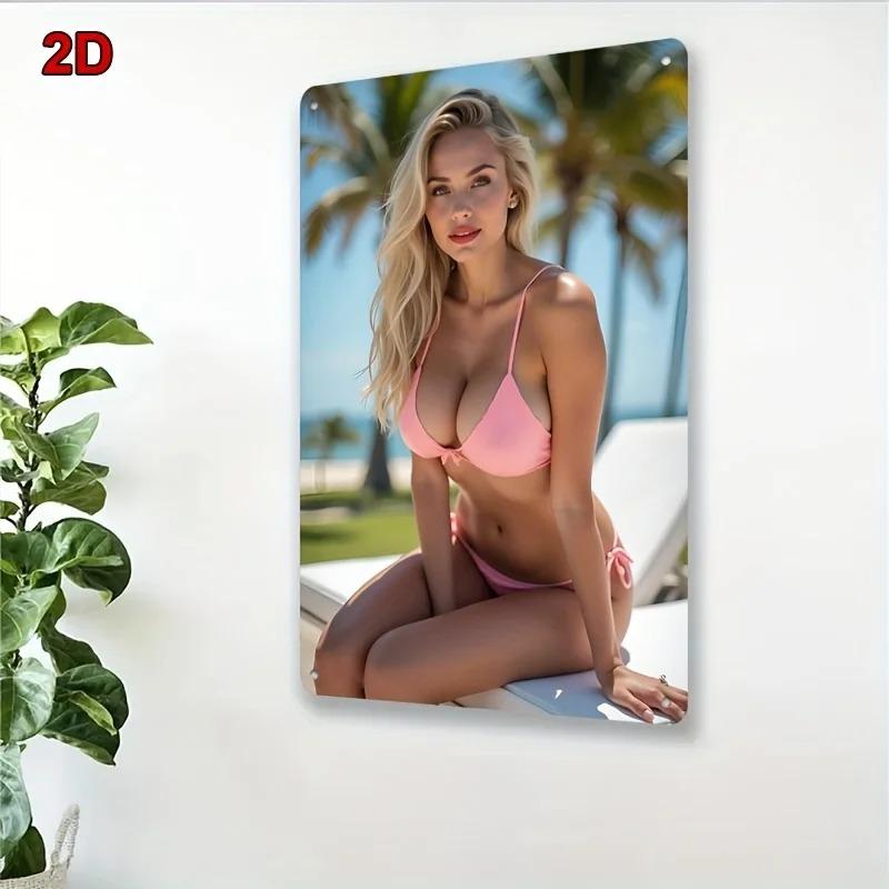 Retro Metal Tin Sign Vintage Beach Bikini Woman Art Wall Decor for Home Bar Cafe