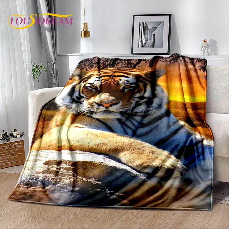 Wilde Tiger-Löwe-Leopard-Tier-Wildtier-Cartoon-Decke, weiche Überwurfdecke für Zuhause, Schlafzimmer, Bett, Sofa, Picknick, Büro