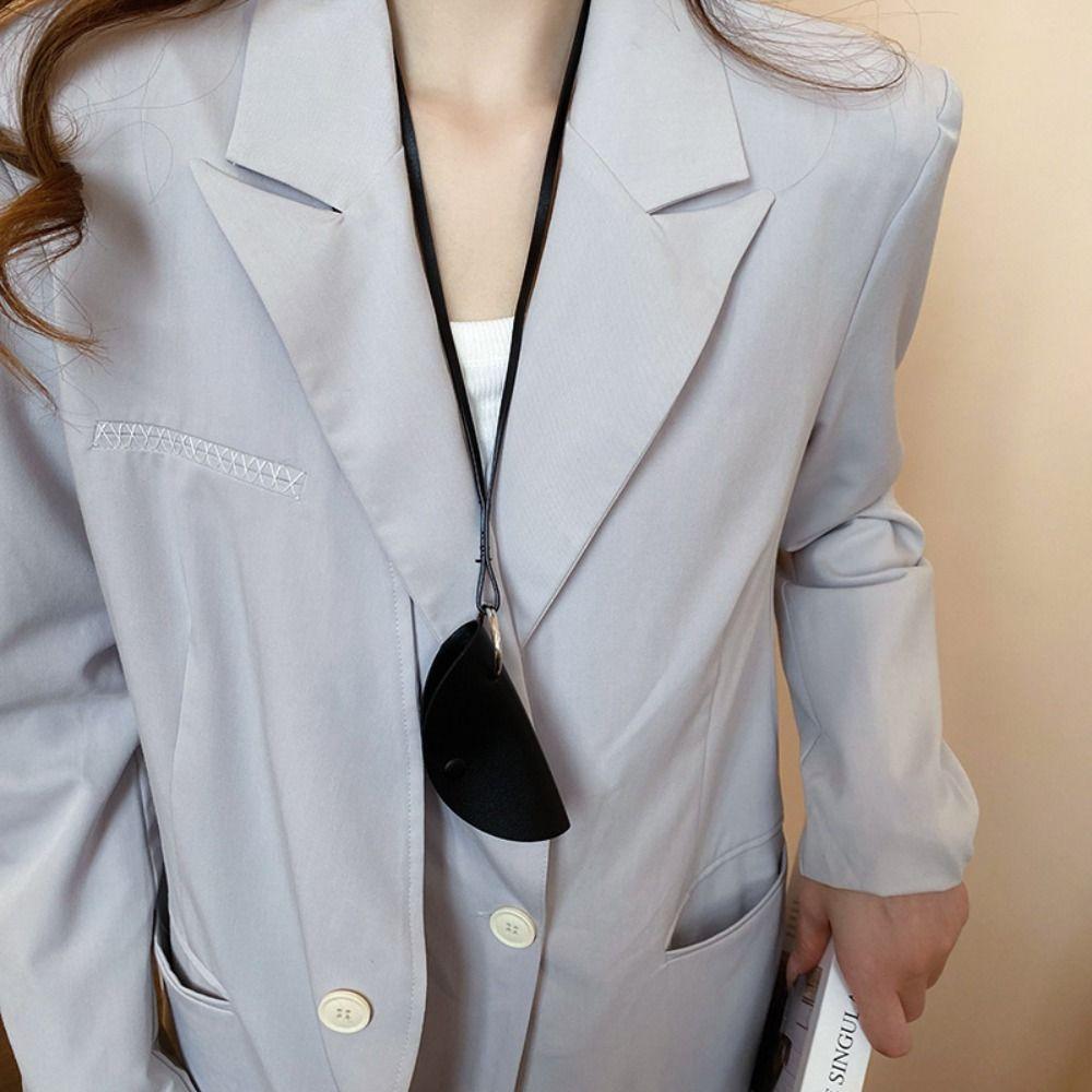 Anti-loss Long Leather Necklace Hanging Neck Pu Leather Key Bag Crescent Moon Key Case  Girl