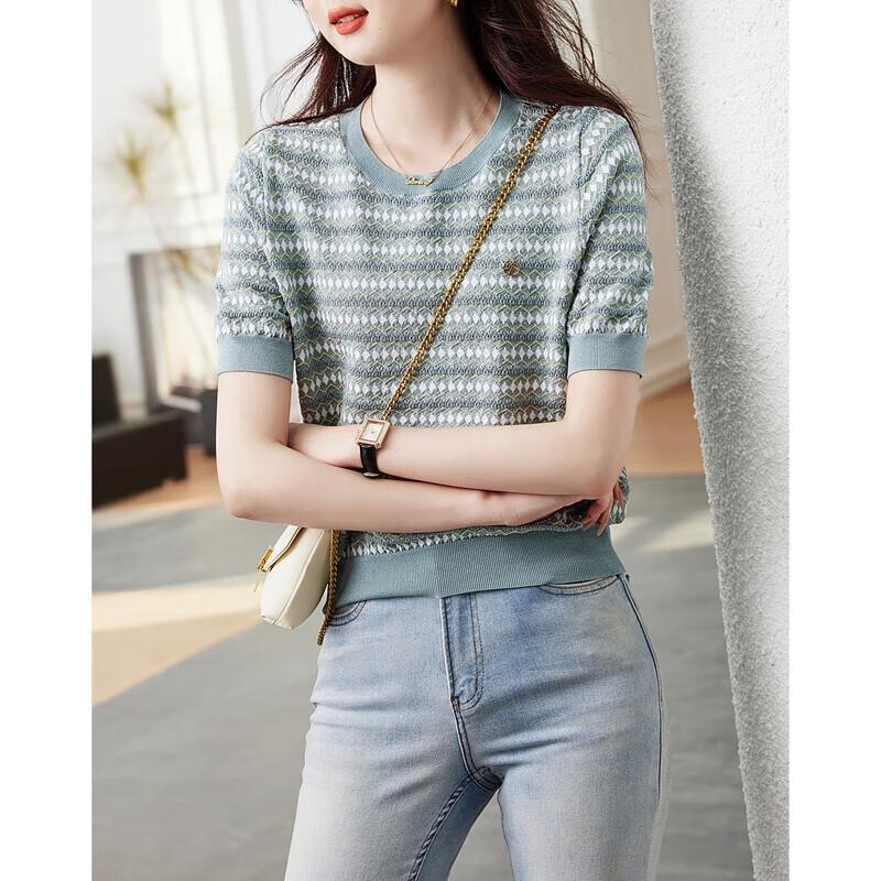 Demanar Women's Striped Short-Sleeve Knit Top