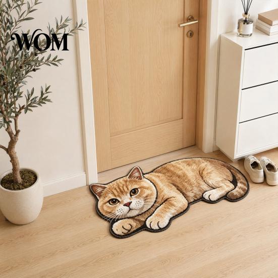 Pet Themed Floor Rug Cute Cat Bathroom Rug, Anti-Slip Absorbent Bath Washable Plush Design Welcome Mat Kitty Door for Entrance Kitchen Home Decor