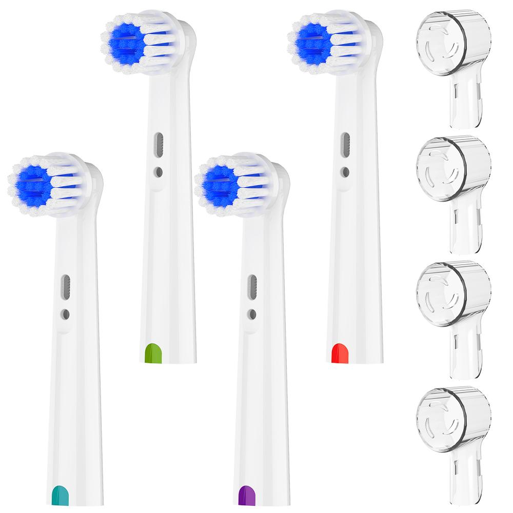 4x Sensitive Care Ersatz-Zahnbürstenköpfe mit 4x Zahnbürstenkopf-Schutzhüllen, Kompatibel mit Oral-B Elektrischer Zahnbürste