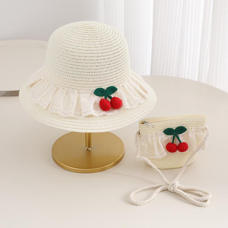 Girls' French Summer Straw Sun Hat - Wide Brim, UV Protection, Breathable Design
