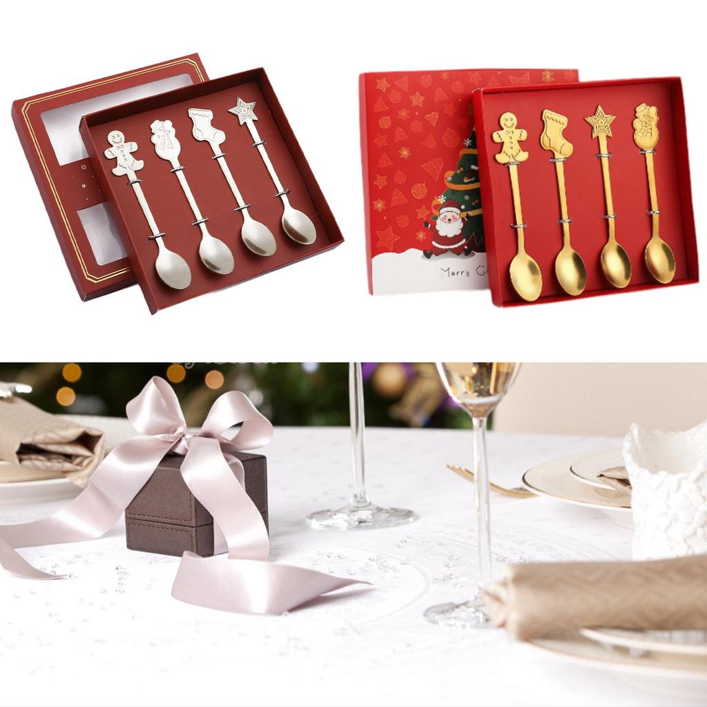 4x Christmas Spoon Set Xmas Cutlery Set Stainless Steel Utensils Tea Spoon for