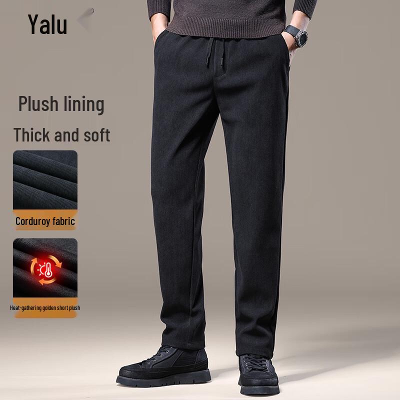 Ya Lu Men's Thickened Corduroy Straight-Leg Casual Pants