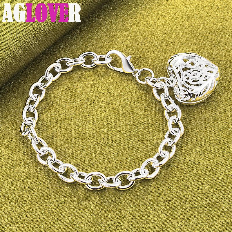 925 Sterling Silver ihåligt hjärta hänge armband smycken