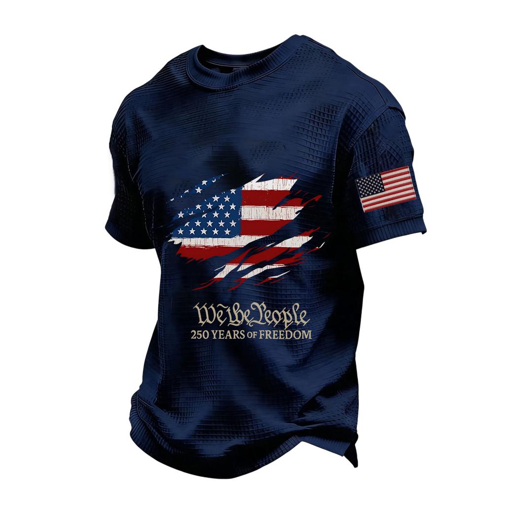 Men's Loose And Casual Flag-print T-shirt, Short Sleeve Shirt
