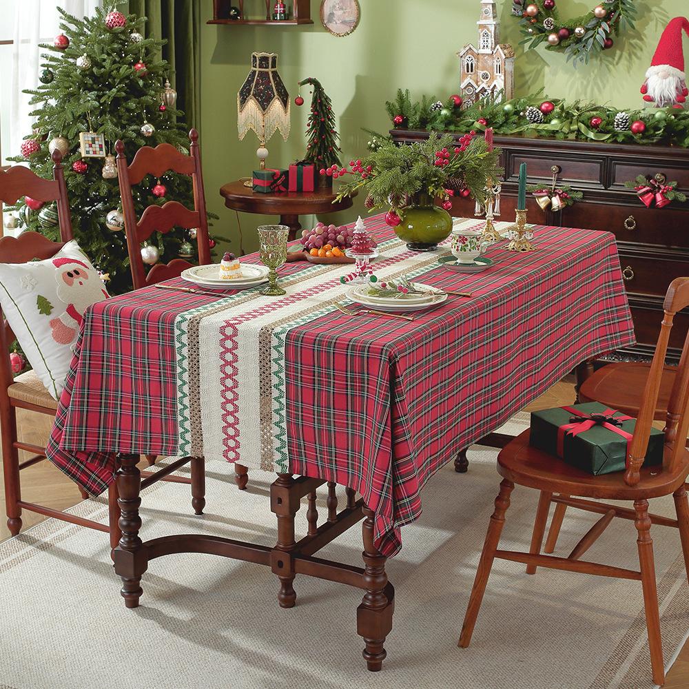 Vintage Green Checkered Tablecloth Christmas Plaid Slip Resistant Washable American Dining Cover Cross Border Deco Table Cover