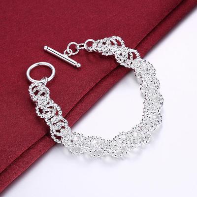 925 Sterling Silver Circular Woven Chain OT Buckle Bracelet Fashion Charm Jewelry