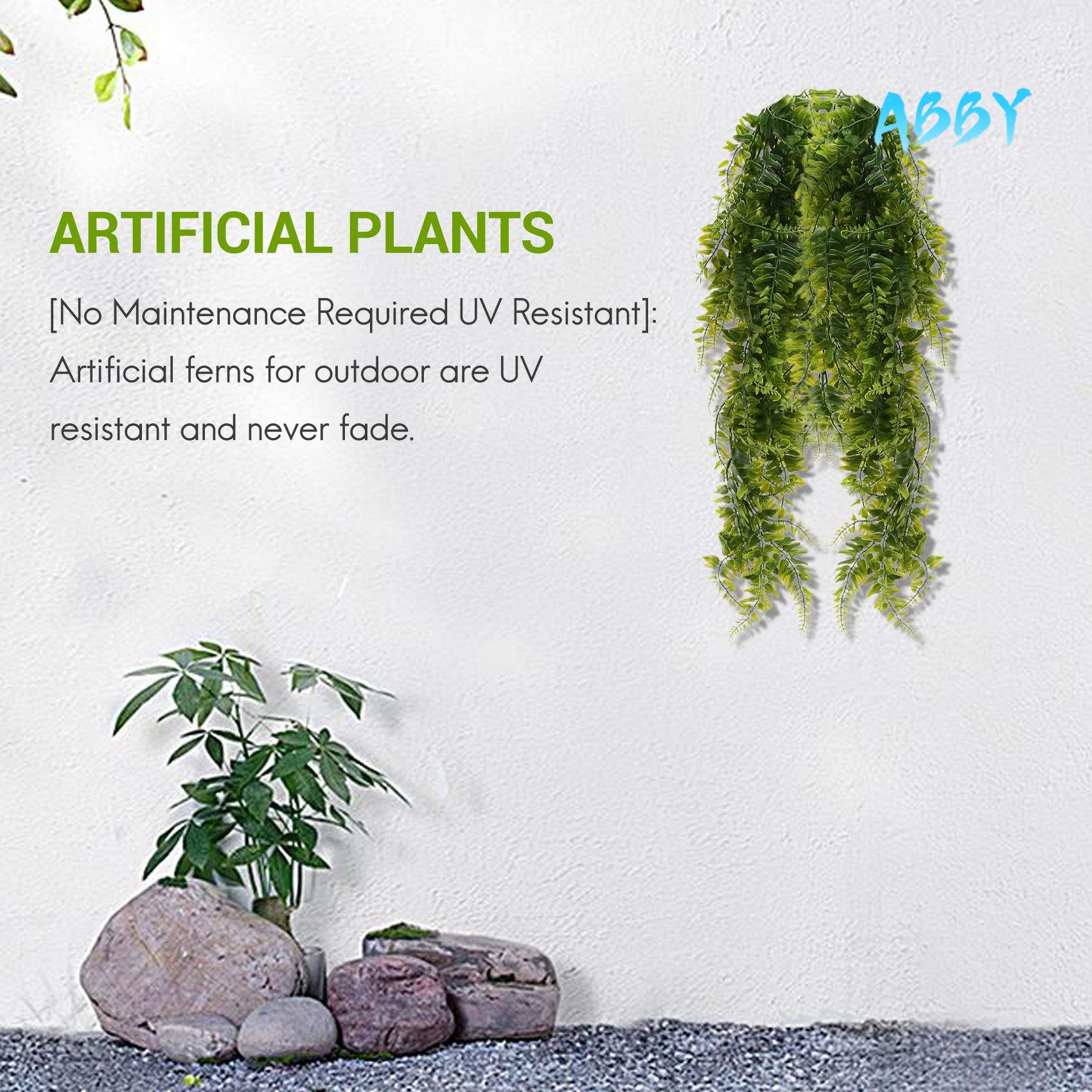 ABBY-2 Pcs Artificial Hanging Ferns Plants Vine Fake Ivy Boston Fern Hanging Plant Outdoor UV Resistant Plastic Plants зелёный